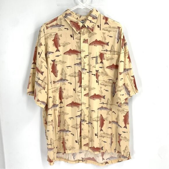 Columbia Mens XL Short Sleeve Button Front Fish Shirt - Picture 1 of 8